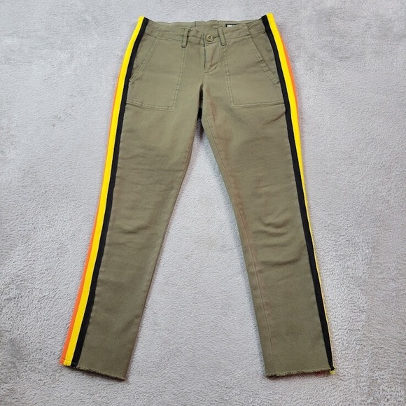 Pam & Gela Pants Womens 24 Brown Side Stripes Lace Back Raw Hem Stretch - Picture 1 of 11